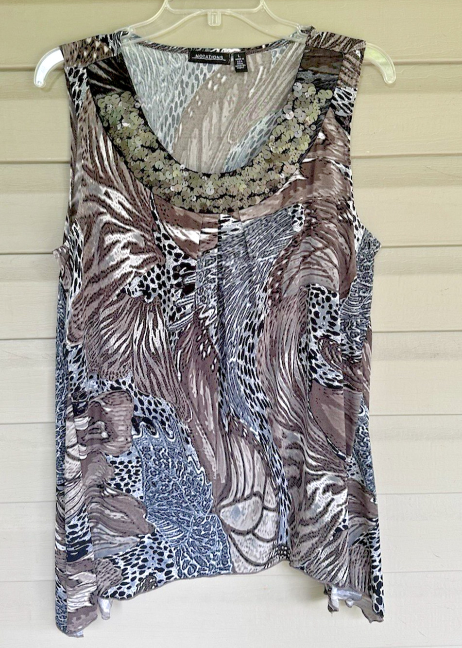 Notations Women's Animal Print Sleeveless Sequin Blouse Size Large